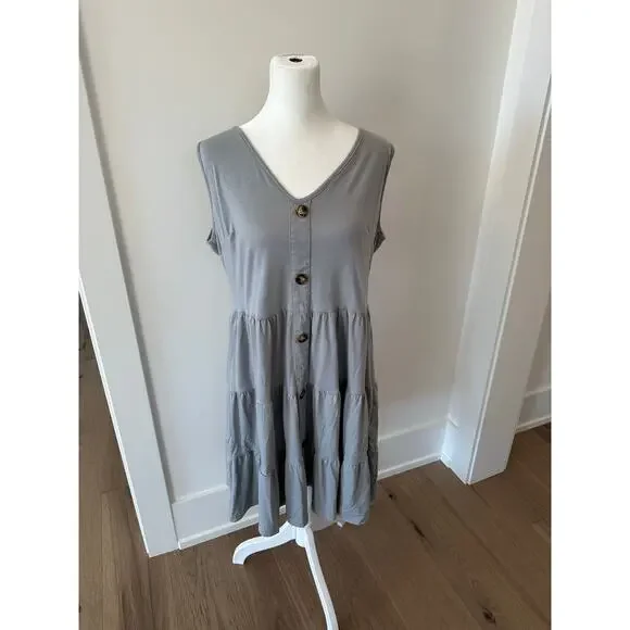 Halife Womens Gray Button Front Casual Swing Pleated Summer Sun Dress Size XL - Picture 2 of 10